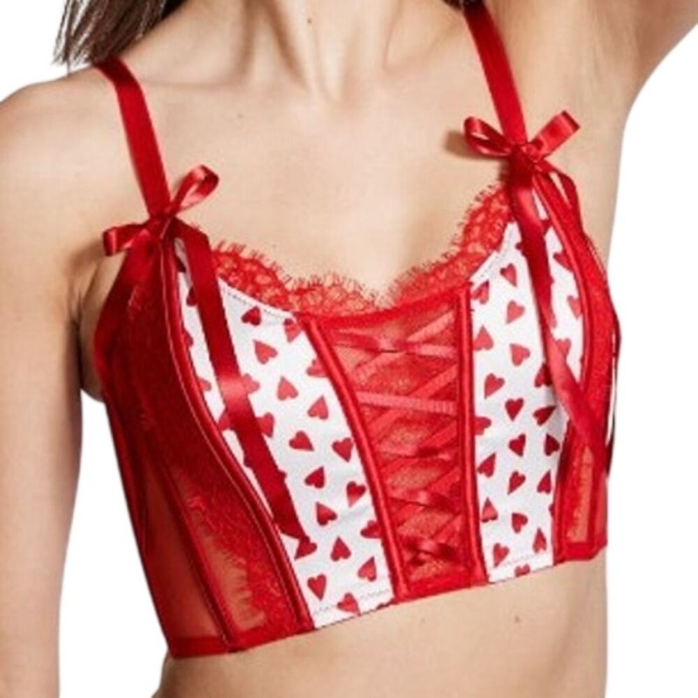Victoria's Secret Dream Angels Red Heart Print Corset Plus Size XXL